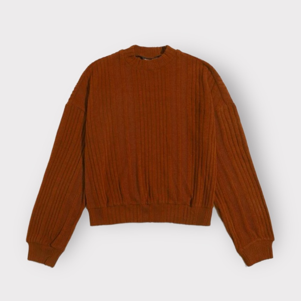 SHEIN Drop Shoulder Rib-Knit Solid Pullover